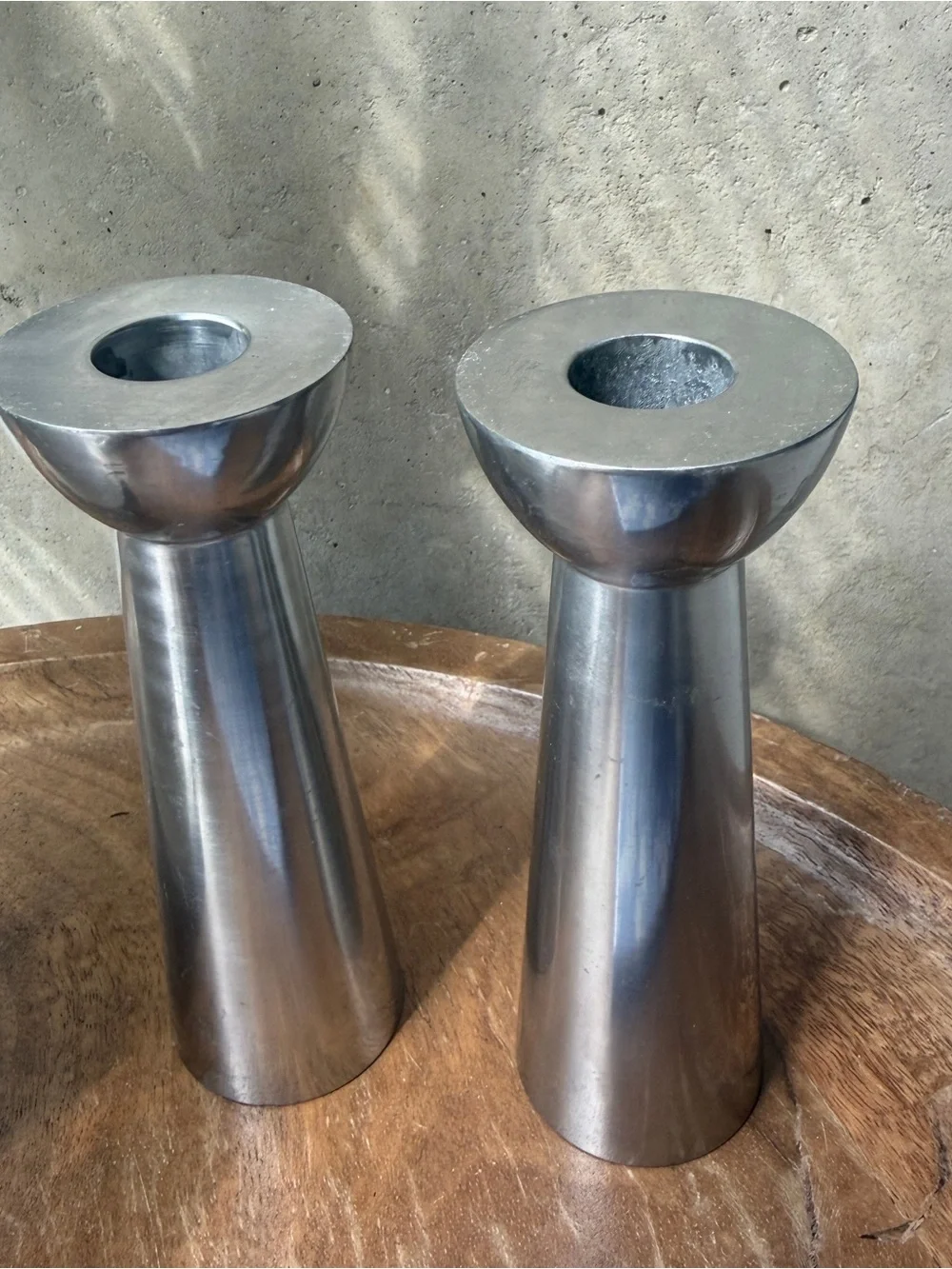 Scandinavian Design 2 Sided Tapered Silver Candlestick Holder Mid Century pair